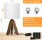 Natural Wood Tripod Table Lamp, White Linen Fabric Shade Bedside Night Lamp with Long Cord & Inline Push Switch